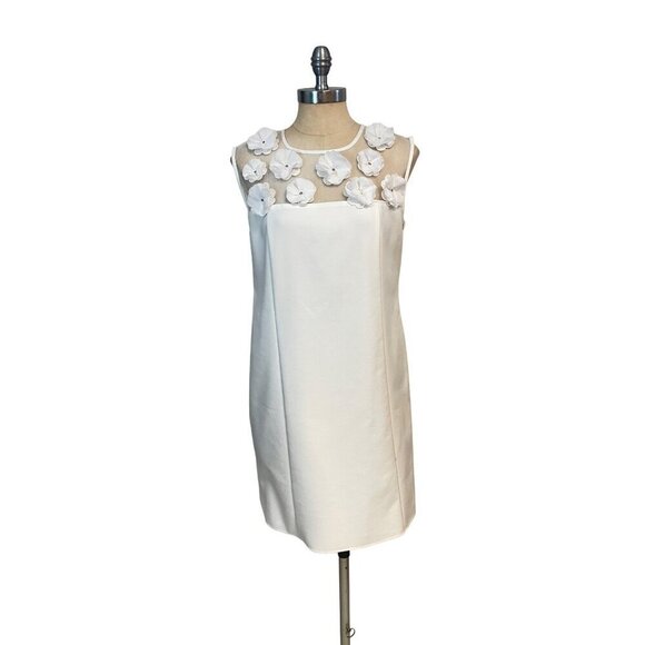 Magaschoni New York Floral Appliqué Dress Sleeveless White Medium - Picture 1 of 5